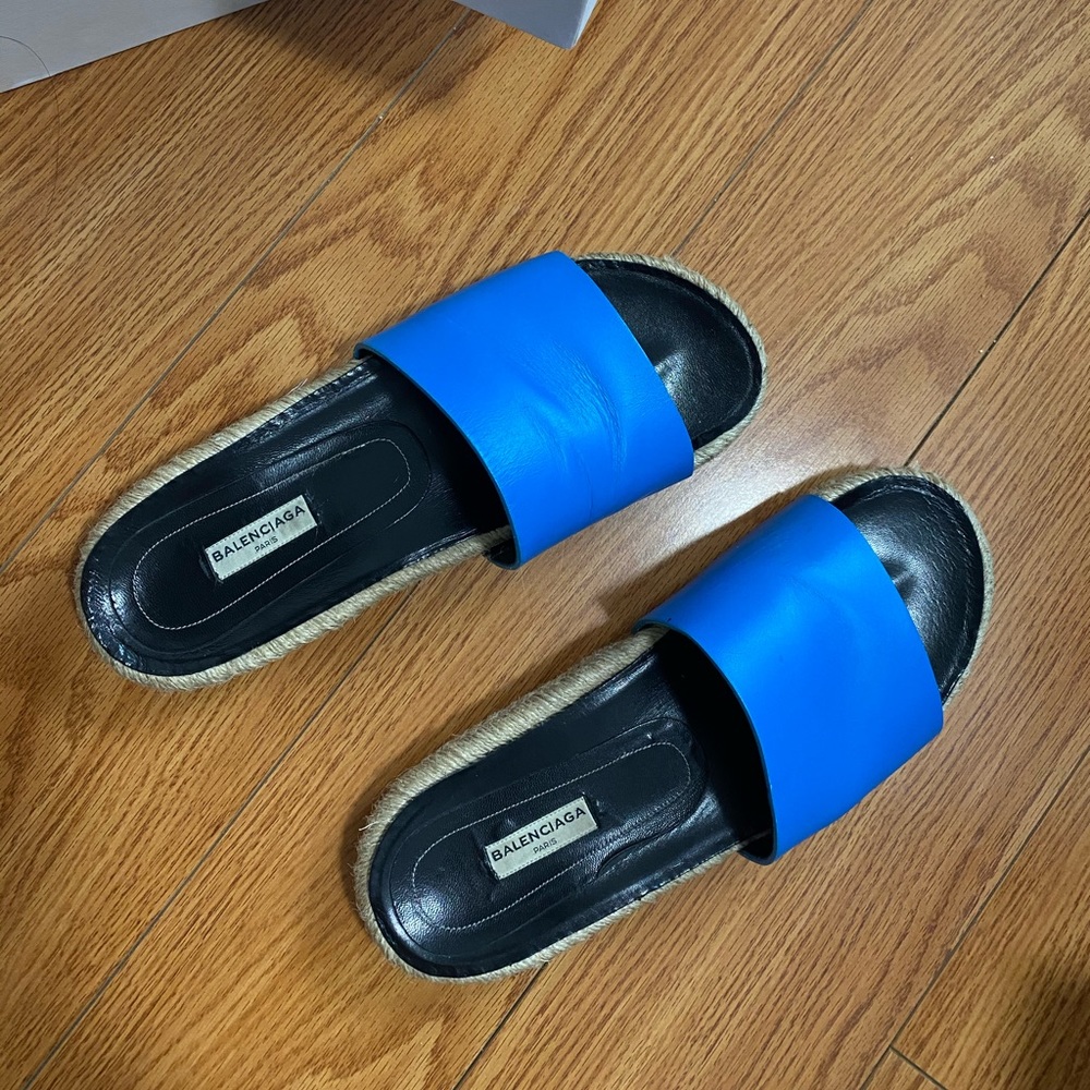 Balenciaga blue espadrille slides